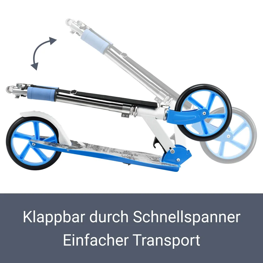 ArtSport Scooter Cityroller Skaterboy Big Wheel 205mm Räder Klappbar & Höhenverstellbar – Kinder-Roller Ab 3 Jahre - Tretroller Bis 100 Kg – Blau 6 ArtSport Scooter Cityroller Skaterboy Big Wheel 205mm Räder Klappbar & Höhenverstellbar – Kinder-Roller Ab 3 Jahre - Tretroller Bis 100 Kg – Blau – Bild 6