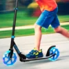 COSTWAY Scooter Cityroller 100kg Belastbar Kickscooter Mit 2 LED Rädern Klappbar Und Höhenverstellbar Blau