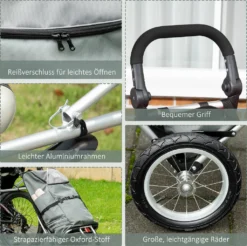 HOMCOM 2 In 1 Lastenanhänger Einkaufstrolley Für Einkaufswagen Fahrradanhänger Mit Verbindungsschellen Für Fahrradkupplung 12 Zoll-Luftreifen 24,3 Kg Max 55 L Alu+Oxford Grau+Silber 53 X 43 X 110 Cm -Globbervi Verkaufe 4195c4db3c113d1e972b6c00a72ecaf5