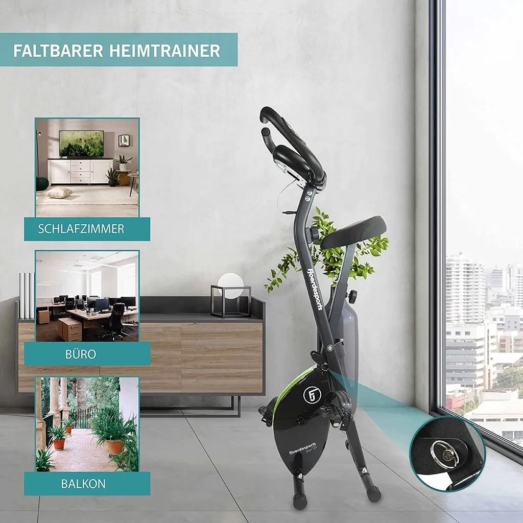 Fjoerdesports Heimtrainer Klappbar Fitnessfahrrad Ergometer Bike Handpulssensor Trimmrad Faltbar Training Für Zu Hause Mit Trainingscomputer Und Handpulssensor Grün/schwarz 4 Fjoerdesports Heimtrainer Klappbar Fitnessfahrrad Ergometer Bike Handpulssensor Trimmrad Faltbar Training Für Zu Hause Mit Trainingscomputer Und Handpulssensor Grün/schwarz – Bild 4