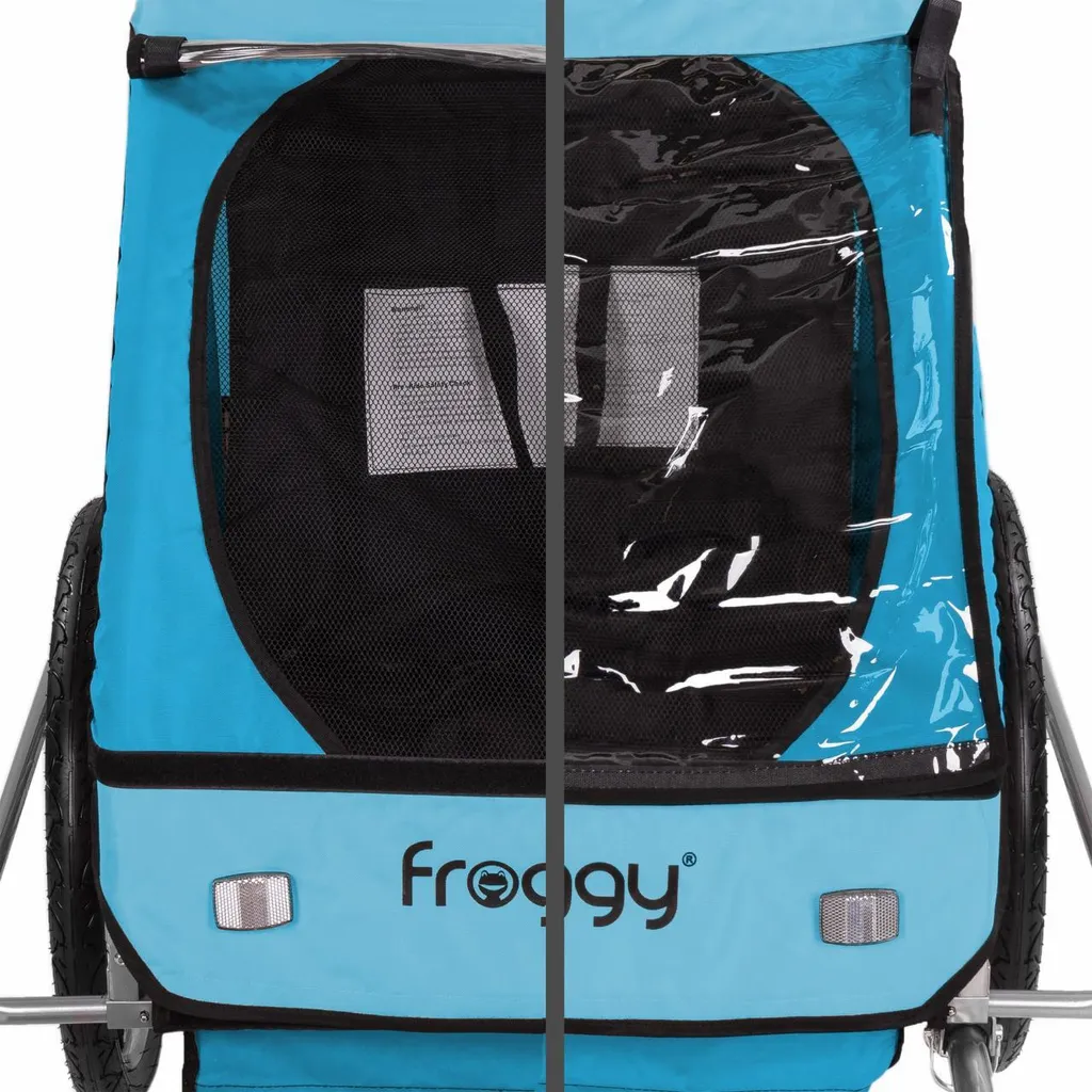 FROGGY Kinder Fahrradanhänger Mit Federung + 5-Punkt Sicherheitsgurt Radschutz Anhänger Für 1 Bis 2 Kinder Design Sky 6 FROGGY Kinder Fahrradanhänger Mit Federung + 5-Punkt Sicherheitsgurt Radschutz Anhänger Für 1 Bis 2 Kinder Design Sky – Bild 6