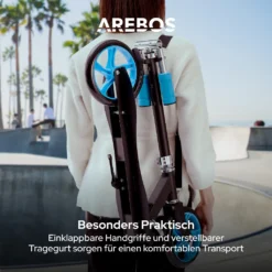 AREBOS Tretroller Scooter, XXL Räder, Tragegurt, Rutschfeste Trittfläche, Höhenverstellbar, Tritt-Bremse ,max. 100 Kg, Blau -Globbervi Verkaufe 43b297af09bd09c0db96b08ebf1af907