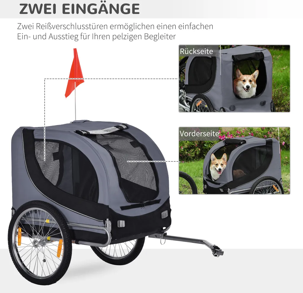 PawHut Hundeanhänger Fahrradanhänger Hundetransporter Hunde Fahrrad Anhänger Grau 130 X 73 X 90 Cm 5 PawHut Hundeanhänger Fahrradanhänger Hundetransporter Hunde Fahrrad Anhänger Grau 130 X 73 X 90 Cm – Bild 5