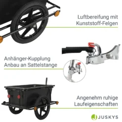 Juskys Fahrradanhänger 90 Liter - Lastenanhänger Mit Kupplung & Deichsel - Anhänger Für Fahrrad 40 Kg Zuladung - Transportanhänger Mit Schutzplane -Globbervi Verkaufe 453a0d2732dd2d10261f50a694122cbd