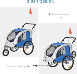 PawHut Hundeanhänger Jogger Fahrradanhänger Hunde Hunde-Fahrradanhänger Blau+Grau 155 X 83 X 108 Cm -Globbervi Verkaufe 462f42860804a78dec0437487bf80360