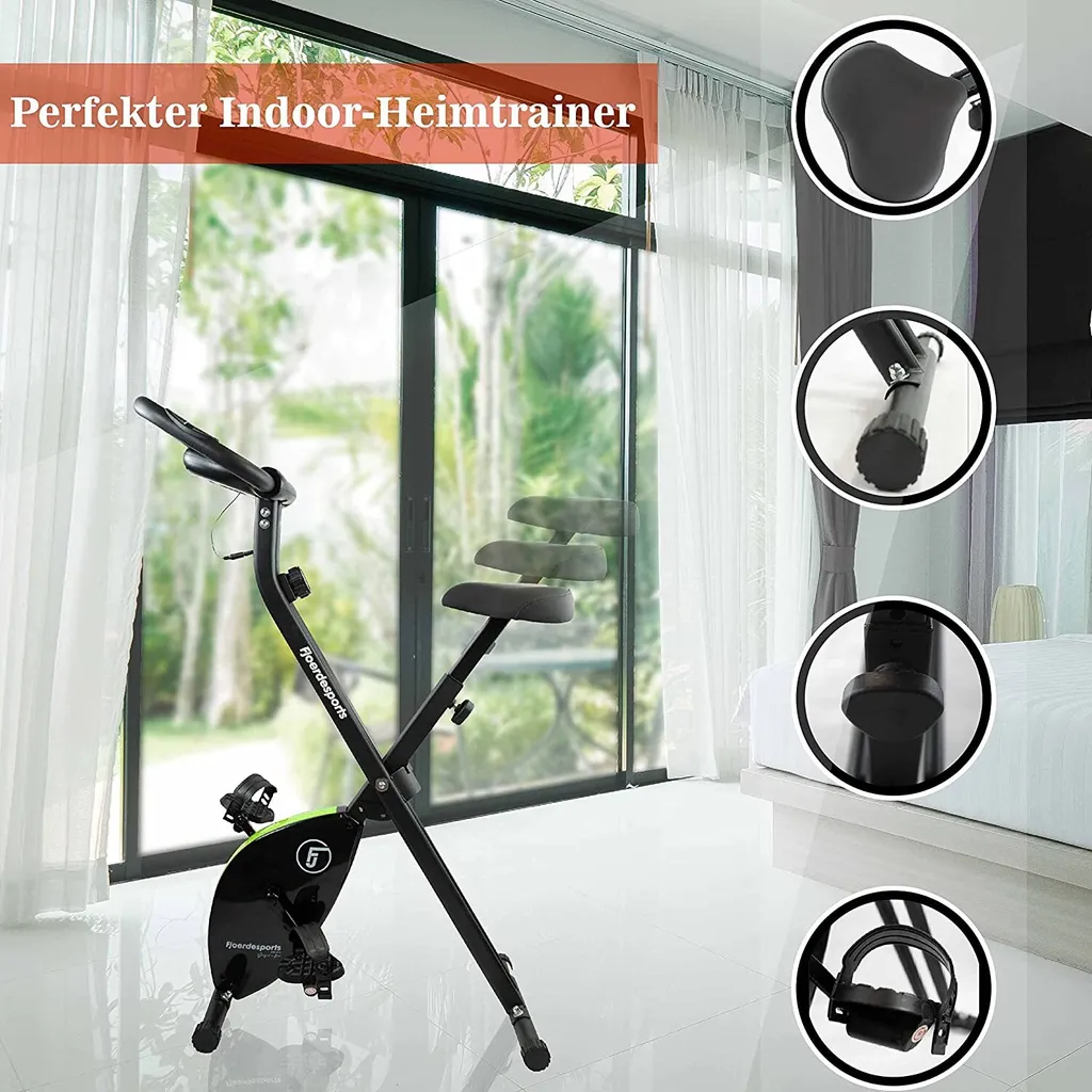 Fjoerdesports Heimtrainer Klappbar Fitnessfahrrad Ergometer Bike Handpulssensor Trimmrad Faltbar Training Für Zu Hause Mit Trainingscomputer Und Handpulssensor Grün/schwarz 6 Fjoerdesports Heimtrainer Klappbar Fitnessfahrrad Ergometer Bike Handpulssensor Trimmrad Faltbar Training Für Zu Hause Mit Trainingscomputer Und Handpulssensor Grün/schwarz – Bild 6