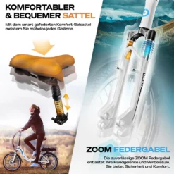 BLUEWHEEL 20" Klappbares E-Bike, Deutsche Qualitätsmarke, Shimano 7 Gang-Schaltung, EU-konform Klapprad Mit App + 250 W Motor + Batterie Abnehmbar, Electric Bike 25 Km/h Bis Zu 150 Km, BXB55 Weiß 10 Ah Batterie -Globbervi Verkaufe 47e04af43bebe91ef48f1da8149183b1