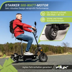 EFlux E-Scooter Street 20 - 500 W - 20 Km/h - E-Scooter Mit Straßenzulassung Klappbar - Keine Helmpflicht - 30 Km Reichweite - 36 Volt - 12 Ah Akku - Easy Fold Mechanismus - Mit Komfortablen Sitz Höhenverstellbar Und Abnehmbar - LED Scheinwerfer - EEC (COC) Zulassung Mit Versicherungskennzeichen Für Mofa Bis 25 Km/h - Scooter - Erwachsene - Elektroroller - Elektrischer Roller -Elektro - Roller - Elektroscooter - (Schwarz) -Globbervi Verkaufe 494a34b8dc155c4561c03667d1c5ab5d