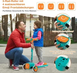COSTWAY Kinder Roller Scooter, Mit 3-Fach Höhenverstellbarem Lenker, Leuchtenden Rädern, 4 Austauschbaren Emoji-Frontabdeckungen, Kinderscooter Klappbar, Tretroller Kickroller Dreirad, Grün -Globbervi Verkaufe 4d43a78fe50101ba30eef6f4222a681e
