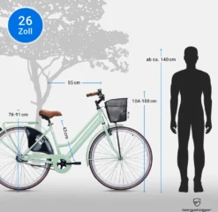 Bergsteiger Amsterdam 26 Zoll Damenfahrrad, Ab 140 Cm, Korb, Fahrrad-Licht, Mädchen-Fahrrad Mit Rücktrittbremse, Hollandrad Im Retro-Design -Globbervi Verkaufe 4da8a0547b5970c7600cf7d840bc4371