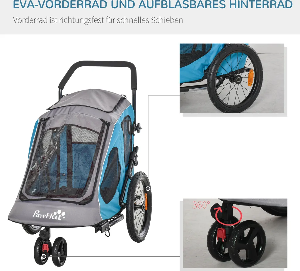 PawHut 2-in-1 Fahrradanhänger Haustier Hundeanhänger Oxfordstoff Atmungsaktiv Metall Oxford-Gewebe Blau 140 X 71 X 105 Cm 6 PawHut 2-in-1 Fahrradanhänger Haustier Hundeanhänger Oxfordstoff Atmungsaktiv Metall Oxford-Gewebe Blau 140 X 71 X 105 Cm – Bild 6