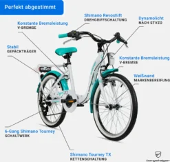 Bergsteiger Atlantis 20 Zoll Kinderfahrrad, Geeignet Für 6, 7, 8, 9 Jahre, StVZO, Shimano 6 Gang-Schaltung, Mädchen-Fahrrad Mit Dynamo-Licht -Globbervi Verkaufe 4f442ca35b6c622b9dd26e9bf82b69cc