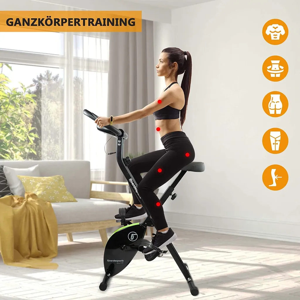 Fjoerdesports Heimtrainer Klappbar Fitnessfahrrad Ergometer Bike Handpulssensor Trimmrad Faltbar Training Für Zu Hause Mit Trainingscomputer Und Handpulssensor Grün/schwarz 2 Fjoerdesports Heimtrainer Klappbar Fitnessfahrrad Ergometer Bike Handpulssensor Trimmrad Faltbar Training Für Zu Hause Mit Trainingscomputer Und Handpulssensor Grün/schwarz – Bild 2