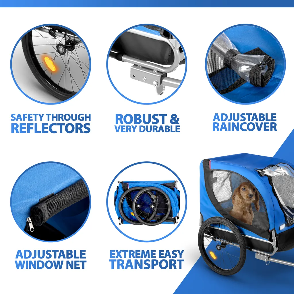Bicycle Gear Fahrradanhänger Für Haustiere, Hunde-Fahrradanhänger, Klappbar, Max 25 Kg, 75x52x65cm, Blau/ Schwarz 4 Bicycle Gear Fahrradanhänger Für Haustiere, Hunde-Fahrradanhänger, Klappbar, Max 25 Kg, 75x52x65cm, Blau/ Schwarz – Bild 4