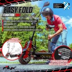 EFlux E-Scooter Street 40 - 800 W - 35 Km/h - E-Scooter Mit Straßenzulassung Klappbar - 30 Km Reichweite - 36 Volt - 12 Ah Akku - Easy Fold Mechanismus - LED Scheinwerfer - Einkaufskorb - Mit Komfort Sitz Höhenverstellbar Und Abnehmbar - EEC (COC) Zulassung Mit Versicherungskennzeichen Für Roller Bis 45 Km/h - Erwachsene - Elektroroller - Elektrischer Roller - Elektro - Roller -Scooter - Elektroscooter - (Schwarz) -Globbervi Verkaufe 521158878ffea6bd59732160b741d5e5