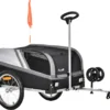 PawHut 2-in-1 Hundeanhänger Haustier Hund Trolley Fahrradanhänger Hundetransporter Hunde Fahrrad Anhänger Oxfordstoff Atmungsaktiv Metall Oxford-Gewebe Schwarz+Grau+Silber 130 X 64 X 92 Cm