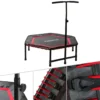 AREBOS Fitness-Trampolin Mit Haltegriff, T-Stange Haltegriff Höhenverstellbarer, Ø 120 Cm, Bis 120 Kg, Leise Gummiseilfederung, Hexagonal, Rot