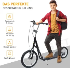 HOMCOM Kinderroller 16/12 Zoll Scooter Tretroller Mit Bremsen Cityroller Kickboard Kinder Roller Für 5+ Jahre Kinder Schwarz 135 X 58 X 92-100 Cm -Globbervi Verkaufe 549f614144264cd070e5b4b7dab9f7e9