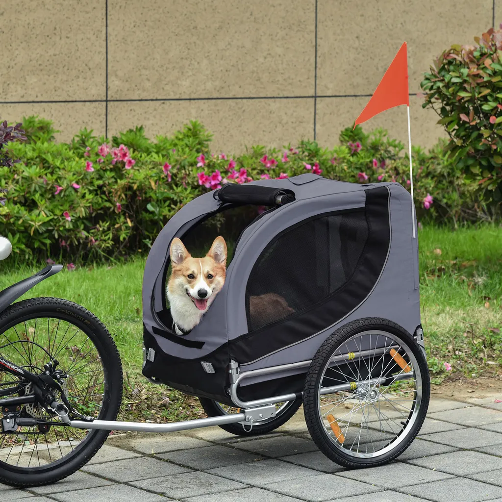 PawHut Hundeanhänger Fahrradanhänger Hundetransporter Hunde Fahrrad Anhänger Grau 130 X 73 X 90 Cm 2 PawHut Hundeanhänger Fahrradanhänger Hundetransporter Hunde Fahrrad Anhänger Grau 130 X 73 X 90 Cm – Bild 2