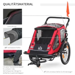 HOMCOM 2 In 1 Kinderfahrradanhänger Kinderanhänger Mit Federung Klappbarer Fahrradanhänger 360° Drehbar Buggy Mit Mesh-Tür Fahne Aufbewahrungstasche Metall Oxford Rot+Schwarz 160 X 83 X 96 Cm -Globbervi Verkaufe 58bbceeb62097a657b8570aa132ef1b8