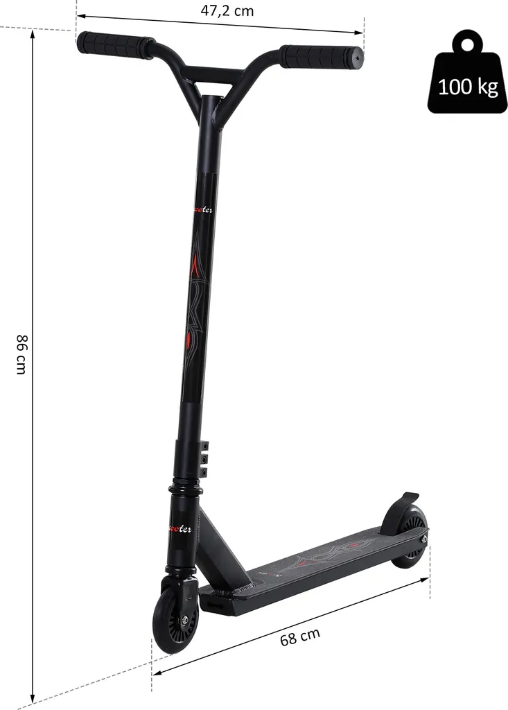 HOMCOM Pro Stunt Scooter, Tretroller, Freestyle Tricks, Mit 100mm PolyurethanRädern, Für Kinder Und Erwachsene, Alu, Schwarz 5 HOMCOM Pro Stunt Scooter, Tretroller, Freestyle Tricks, Mit 100mm PolyurethanRädern, Für Kinder Und Erwachsene, Alu, Schwarz – Bild 5