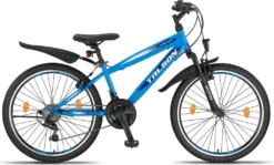 24 Zoll Mountainbike Fahrrad Mit Gabelfederung & Beleuchtung 21-GANG SHIMANO FASTER Blau