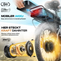 BLUEWHEEL 20" Klappbares E-Bike, Deutsche Qualitätsmarke, Shimano 7 Gang-Schaltung, EU-konform Klapprad Mit App + 250 W Motor + Batterie Abnehmbar, Electric Bike 25 Km/h Bis Zu 150 Km, BXB55 Weiß 10 Ah Batterie -Globbervi Verkaufe 5acfb1baf0a47c5201d1431cfa7d02f7