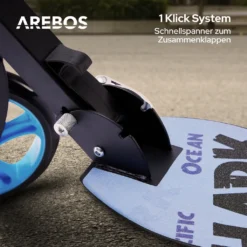 AREBOS Tretroller Scooter, XXL Räder, Tragegurt, Rutschfeste Trittfläche, Höhenverstellbar, Tritt-Bremse ,max. 100 Kg, Blau -Globbervi Verkaufe 5b0259c53c7aa155d98180af89ca0ea6