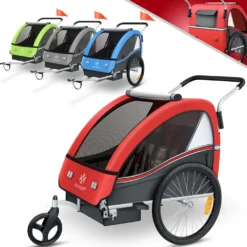 KESSER® Kinderanhänger Fahrradanhänger Sport-RX 2 In 1 Joggerfunktion Kinderfahrradanhänger + 5-Punkt Sicherheitsgurt 360°-Vorderrad Jogger Buggy Fahrrad Anhänger Für 1 Bis 2 Kinder Max. 40kg, Farbe:Hellgrau