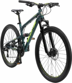 BIKESTAR Vollgefedert Aluminium Mountainbike 27.5 Zoll, 21 Gang Shimano Schaltung Mit Scheibenbremse, 16,5 Zoll Rahmen Fully MTB Erwachsenen- Und Jugendfahrrad, Grün