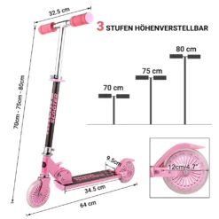 CAROMA Kinderroller Mit ABEC 7-Lagern, Höhen Verstellbar, Lenker Faltbar, Bis 50kg Belastbar, Für Kinder Ab 3 Jahre Alt, Rosa -Globbervi Verkaufe 5d69e3408d5c17ee3bb9c4c45665e10b