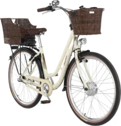 FISCHER E-Bike Pedelec City CITA ER1804, Rahmenhöhe 48 Cm, 28 Zoll, Akku 317 Wh, Vorderradmotor, Tiefer Einstieg, Retro Vintage, Rücktritt, Nabenschaltung, LED Display, Beige