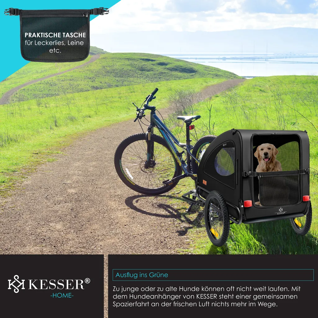 KESSER® Hundeanhänger Boxer 2-in-1 Hundebuggy Fahrradanhänger Groß Ca. 250L Volumen - Inkl. Fahne Und Tasche - 600D Oxford Canvas, Klappbar SmartSpace Concept, Maximale Belastbarkeit: 45kg, Farbe:Schwarz 7 KESSER® Hundeanhänger Boxer 2-in-1 Hundebuggy Fahrradanhänger Groß Ca. 250L Volumen - Inkl. Fahne Und Tasche - 600D Oxford Canvas, Klappbar SmartSpace Concept, Maximale Belastbarkeit: 45kg, Farbe:Schwarz – Bild 7