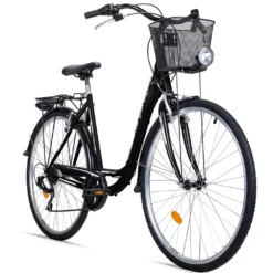 Bergsteiger Florenz 28 Zoll Damenfahrrad, Ab 160 Cm, Korb, Fahrrad-Licht, Shimano 7 Gang-Schaltung, Standlichtfunktion, Damen-Citybike, Damenrad Im Retro-Design