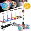 KIDIZ® Roller Kinder Scooter X-Pro2 Dreiradscooter Mit PolyurethanLED Leuchtenden Räder Kinderroller Faltbar Tret-Roller Höhenverstellbarer Cityroller Kinderscooter Für Jungen Mädchen 3-12 Jahre, Farbe:Schwarz