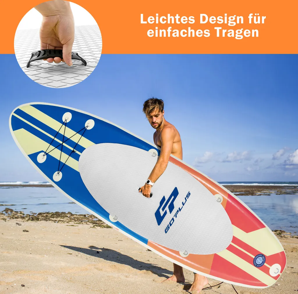 COSTWAY 320 X 76 X 15 Cm Stand Up Paddling Board Mit Sitz, Inkl. Rucksack, Pumpe, Verstellbares Paddel, Sicherheitsleine, Bungee-Seil Und Reparaturset, SUP Board 150kg Aufblasbar 5 COSTWAY 320 X 76 X 15 Cm Stand Up Paddling Board Mit Sitz, Inkl. Rucksack, Pumpe, Verstellbares Paddel, Sicherheitsleine, Bungee-Seil Und Reparaturset, SUP Board 150kg Aufblasbar – Bild 5