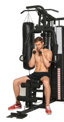 Dione HG5 - Fitnessstation - Multi-Gym - Krafstation Mit Boxsack - Einschließlich 65 Kg Gewichte - Erweiterbar Auf 100 Kg - Homegym -Globbervi Verkaufe 6233334962a04283e02286fdbc36af5f