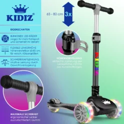 KIDIZ® Roller Kinder Scooter X-Pro2 Dreiradscooter Mit PolyurethanLED Leuchtenden Räder Kinderroller Faltbar Tret-Roller Höhenverstellbarer Cityroller Kinderscooter Für Jungen Mädchen 3-12 Jahre, Farbe:Schwarz -Globbervi Verkaufe 682d551fecdfbf1423b61e9d536bdcdc