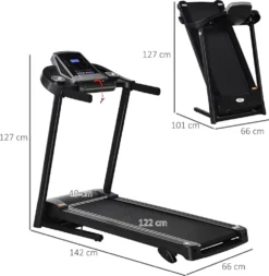 HOMCOM Laufband Klappbar Elektrisch 500W 1-12,8 Km/h Mit LED-Display Getränkehalter Und Handyhalterung Für Home Gym Indoor Fitness Stahl ABS Schwarz+Grau 142 X 66 X 127 Cm -Globbervi Verkaufe 69eba447eb8b470ab7773856c4f16b97