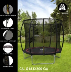 Dunlop Trampolin 6FT - 183 X 50 CM - Gartentrampolin Mit Sicherheitsnetz 200 CM - Kindertrampolin - Max. 80 KG - Schwarz/Rot -Globbervi Verkaufe 6a26276890d66c578c29e58053d5d302