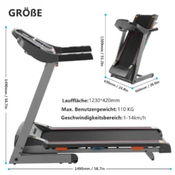 CAROMA Laufband Faltbar, 1-14km/h, 3.25 PS Motor, Mit Apps, LCD Display, Steigung Bis 5%, Bis 110kg, Grau -Globbervi Verkaufe 6b2d05e0e3a8fae8da4b37dc0298751e