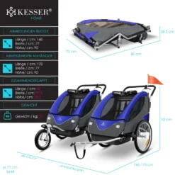 KESSER® Cruiser Kinderanhänger Fahrradanhänger 360° Drehbar Mit Federung 2in1 Joggerfunktion Kinderfahrradanhänger + 5-Punkt Sicherheitsgurt , Jogger Fahrrad Anhänger Für 1 Bis 2 Kinder Max. 40kg, Farbe:Blau-Anthrazit -Globbervi Verkaufe 6be8125b9ab74e7657d4a771671a0088