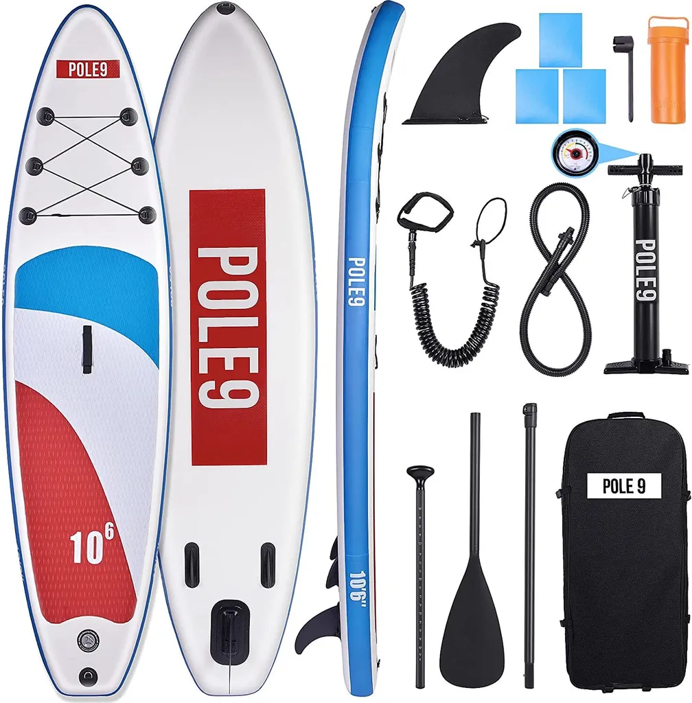 POLE9 Stand Up Paddling Board Mit Premium SUP Zubehör | 320 X 80 X 15 Cm Ultraleichtes Aufblasbares Board | Wasserdichter Rucksack, Double-Action-Pumpe, Aluminium-Paddel, (Farbe:Blau) 2 POLE9 Stand Up Paddling Board Mit Premium SUP Zubehör | 320 X 80 X 15 Cm Ultraleichtes Aufblasbares Board | Wasserdichter Rucksack, Double-Action-Pumpe, Aluminium-Paddel, (Farbe:Blau) – Bild 2