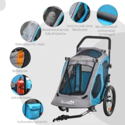 PawHut 2-in-1 Fahrradanhänger Haustier Hundeanhänger Oxfordstoff Atmungsaktiv Metall Oxford-Gewebe Blau 140 X 71 X 105 Cm 14 PawHut 2-in-1 Fahrradanhänger Haustier Hundeanhänger Oxfordstoff Atmungsaktiv Metall Oxford-Gewebe Blau 140 X 71 X 105 Cm -Globbervi Verkaufe 71676431287cf898ae6174a8a7da70dc