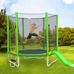 Merax Trampolin Outdoor Gartentrampolin Ø 213 Cm Kindertrampolin Inkl. Leiter, Rutsche, Sicherheitsnetz Und Sprungtuch, Randabdeckung & Zubehör, Grün -Globbervi Verkaufe 72b1337ff5e3ba12e41b028536967965