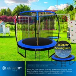 KESSER® Trampolin Gartentrampolin | Rheinland GS | Kindertrampolin Bis 150 Kg | Komplettset Mit Sicherheitsnetz Regenabdeckung, Leiter, Randabdeckung & Zubehör, Farbe:Blau / Schwarz, Größe:244 Cm -Globbervi Verkaufe 740f080f8d37d6f547ad8643630468d4