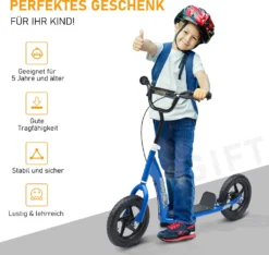 HOMCOM Kinderroller Mit Hinterbremse Kickscooter 12 Zoll Tretroller Roller Scooter Cityroller Für Kinder Kickboard Höhenverstellbar Stahl EVA Blau 120 X 52 X 80-88 Cm -Globbervi Verkaufe 7556884eeec3c35d83dea5abca8230fa