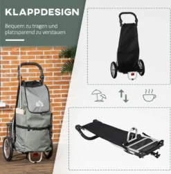 HOMCOM 2 In 1 Lastenanhänger Einkaufstrolley Für Einkaufswagen Fahrradanhänger Mit Verbindungsschellen Für Fahrradkupplung 12 Zoll-Luftreifen 24,3 Kg Max 55 L Alu+Oxford Grau+Silber 53 X 43 X 110 Cm -Globbervi Verkaufe 77b59b8b7229d6d0881125eeb61058d3