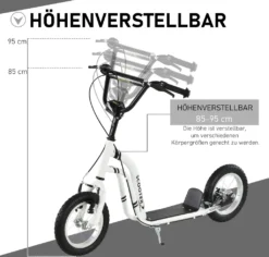 HOMCOM Kinderroller Ab 5 Jahre Scooter Kinderscooter Tretroller Cityroller Kinder Roller Kickboard Mit Luftreifen 12 Zoll Gummi Aluminium Weiß 120 X 58 X 85-95 Cm -Globbervi Verkaufe 781114621c9ae00766e8d0dd9ed8dfc5