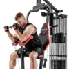 Hop-Sport HS-1044K Kraftstation Für Zuhause - Fitnessstation + 66 Kg Gewichte, Multigym Fitnesscenter Mit Seilzug, Butterfly Und Latzug